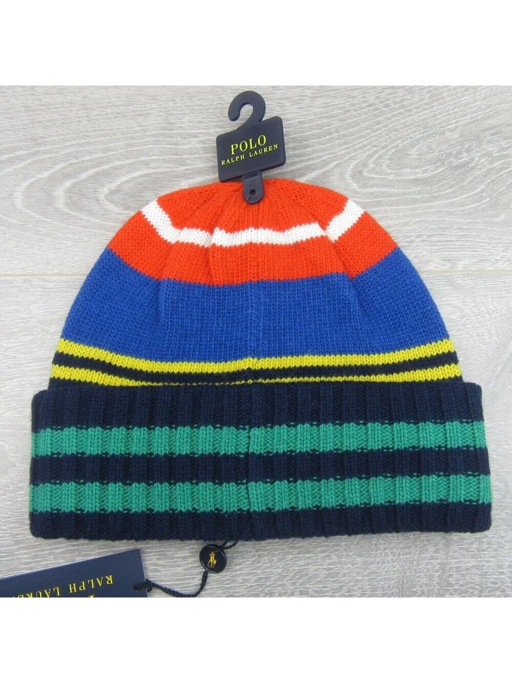 Polo Ralph Lauren Logo Striped Wool-Blend Beanie One Size Multi Color NEW - Picture 5 of 10